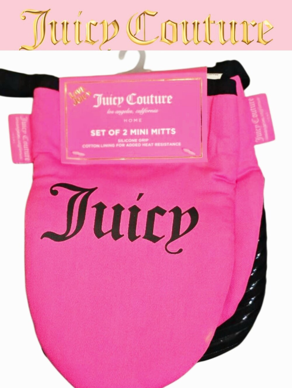 Juicy Couture Home Set Of 2 Logo Silicone Grip Mini Oven Mitts